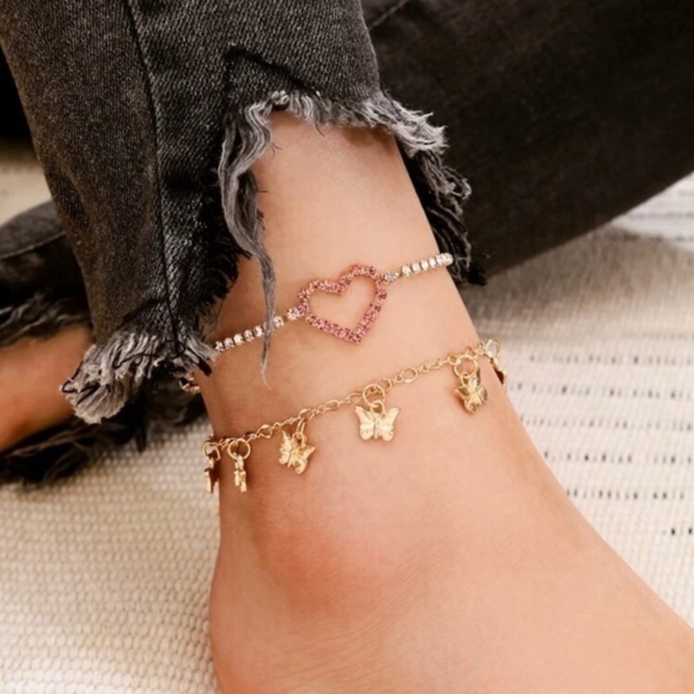 3/$30 💛 Rhinestone Heart Butterfly Charm Anklet